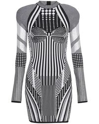 Balmain - Kleedjes ,Zwart ,Leer Geprinte Korte Gebreide Jurk - Lyst