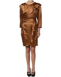 Emporio Armani - Brown Satin Acetate Wrap Sheath Mini Belted Dress - Lyst