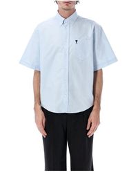 Ami Paris - Overhemden ,Blauw ,Katoen Boxy Short Sleeve Shirt - Lyst