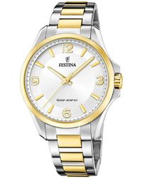 Festina - Stahl quarz uhr, weißes gehäuse, goldenes band - Lyst