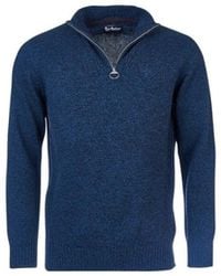 Barbour - Hoodies & Sweatvesten ,Blauw ,Wol Klassieke Lamswollen Half Zip Trui - Lyst