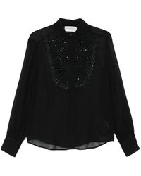 Ermanno Scervino - Overhemden ,Zwart ,Pailletten Zwarte Paillet Applicatie Lange Mouw Blouse - Lyst