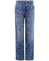 Versace - Barock laserdruck jeans mit medusa-details,blaue denim barocco print jeans,barock serie denim jeans - Lyst