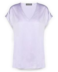 Elena Miro - Overhemden ,Paars ,Satijn V-Hals Satijnen Blouse - Lyst