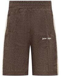 Palm Angels - Korte Broeken ,Bruin ,Polyester Classic Logo Track Shorts - Lyst