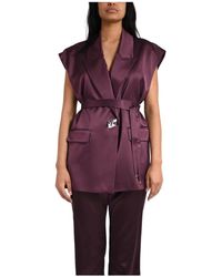 Pinko - Jassen ,Rood ,Leer Satin Double-Face Vest - Lyst
