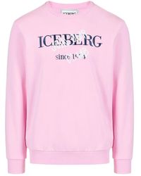 Iceberg - Hoodies & Sweatvesten ,Roze ,Katoen Slim Fit Sweatshirt Met Ronde Hals - Lyst