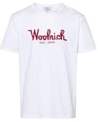 Woolrich - Kurzarm t-shirts und polos mit besticktem logo,besticktes logo crew neck t-shirts und polos - Lyst