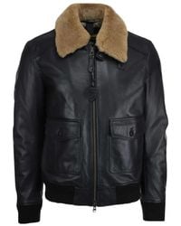 Blauer - Jassen ,Zwart ,Leer Bomber Met Bontkraag Cheiton - Lyst