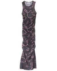Moschino - Kleedjes ,Veelkleurig ,Tule Tule Ramage Print Midi Jurk Zwart - Lyst