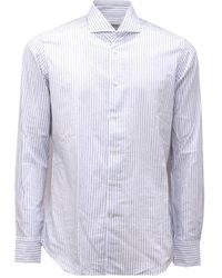 Bagutta - Overhemden ,Veelkleurig ,Katoen Slim Fit Katoenen Overhemd Wit/Blauw - Lyst