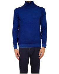 Paolo Pecora - Truien & Vesten ,Blauw ,Wol Blauwe Wollen Coltrui - Lyst