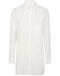 Yohji Yamamoto - Witte Katoenen Overhemd Dubbele Kraag Lange Mouw - Lyst