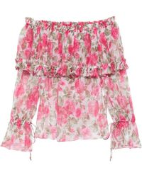 Chloé - Overhemden ,Veelkleurig ,Zijden Top Met Print En Pofmouwen - Lyst