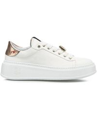 GIO+ - Schoenen ,Wit ,Katoen Witte Leren Sneakers Met Roségouden Details - Lyst