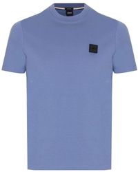 BOSS - Magliette blu con collo rotondo e logo - Lyst