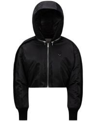 Moncler - Jassen ,Zwart ,Satijn Satijnen Geweven Donsjack Met Capuchon - Lyst