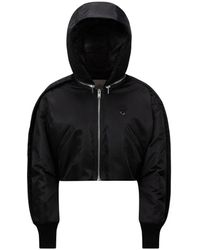 Moncler - Jassen ,Zwart ,Satijn Satijnen Geweven Donsjack Met Capuchon - Lyst
