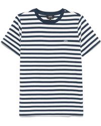 A.P.C. - Tops ,Blauw ,Katoen Blauw Gestreept Logo T-Shirt Katoen - Lyst