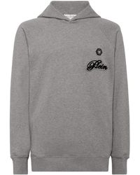 Philipp Plein - Hoodies & Sweatvesten ,Grijs ,Katoen Hoodie Basic Signature - Lyst