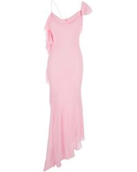 Self-Portrait - Kleedjes ,Roze ,Leer Lange Georgette Jurk Met Ruches - Lyst