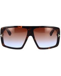 Tom Ford - Klassische quadratische sonnenbrille mit havana-rahmen und braunen verlaufsgläsern - Lyst