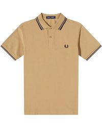 Fred Perry - Slim fit twin tipped polo in warm stone/french navy/navy - Lyst
