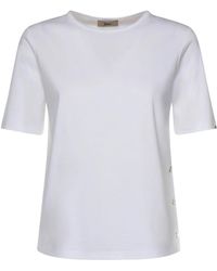Herno - Tops ,Wit ,Katoen T-Shirt Met Zijsplit - Lyst