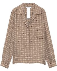 Max Mara - Overhemden ,Bruin ,Leer Semi-Fitted Gedrukte Zijden Overhemd - Lyst