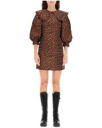 Ganni Mini Dress With Balloon Sleeves - Bruin