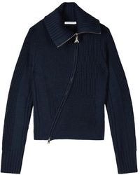 Patrizia Pepe - Truien & Vesten ,Blauw ,Wol Asymmetrisch Vest Met Rits - Lyst