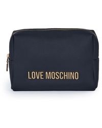 Love Moschino - Necessaire in ecopelle nera con logo in metallo oro - Lyst