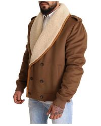 Dolce & Gabbana - Stylish Shearling Double Breasted Coat Jacket Wool - Lyst