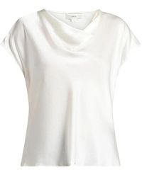 Vince - Overhemden ,Wit ,Zijden Blouse Met Watervalhals - Lyst