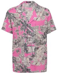Balmain - Kort Mouw Zijden Pyjamashirt Met Miami-Print - Lyst