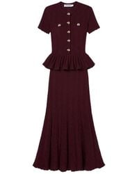 Self-Portrait - Pointelle Peplum Gebreide Midi Jurk - Lyst