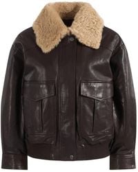 Weekend by Maxmara - Jassen ,Bruin ,Wol Calata Leren Bomberjack - Lyst