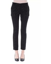 Byblos - Broeken ,Zwart ,Zwarte Acryl Slim Fit Broek Met Patronen - Lyst