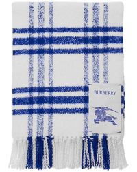 Burberry - Wool Fringed Check Scarf - Lyst