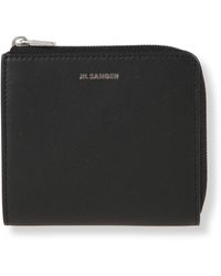 Jil Sander - Accessoires ,Zwart ,Leer Leren Portemonnee Met Logo-Print - Lyst