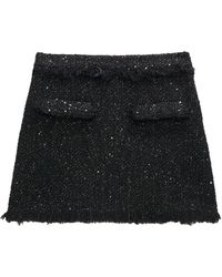 MSGM - Sequin Tweed A-Linien Minirock - Lyst
