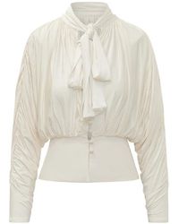 Self-Portrait - Overhemden ,Wit ,Polyester Strik Blouse Met Strikdetail - Lyst