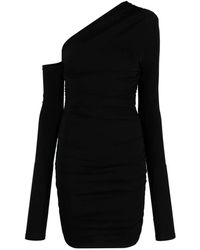 ANDAMANE - Vestido mini negro de un hombro con pliegues - Lyst