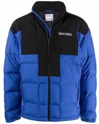 Marcelo Burlon - Jassen ,Blauw ,Nylon Gewatteerd Cross Block Jack Blauw/Zwart - Lyst