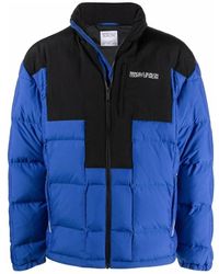 Marcelo Burlon - Jassen ,Blauw ,Nylon Gewatteerd Cross Block Jack Blauw/Zwart - Lyst