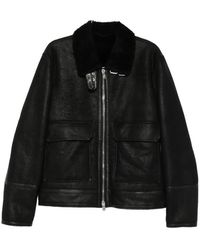 Dondup - Zwarte Leren Rits Jas Buitenkleding - Lyst