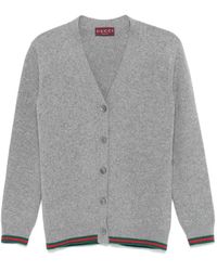 Gucci - Truien & Vesten ,Grijs ,Wol Lichtgrijze Cardigan Met V-Hals - Lyst