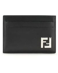 Fendi - Accessoires ,Zwart ,Leer Smalle Vierkante Kaarthouder Met Ff Motief - Lyst