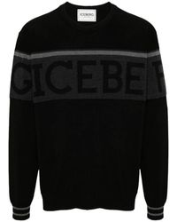 Iceberg - Truien & Vesten ,Zwart ,Wol Gebreide Logo Trui - Lyst