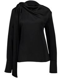 Givenchy - Zwarte Gedrapeerde Strikblouse - Lyst